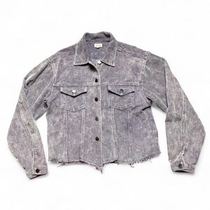 POL Purple Corduroy Raw Hem Button Down Shacket Womens Size Small